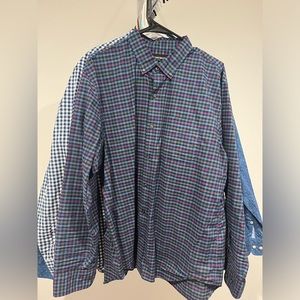 Men’s bonobos xl standard dark navy plaid button down shirt